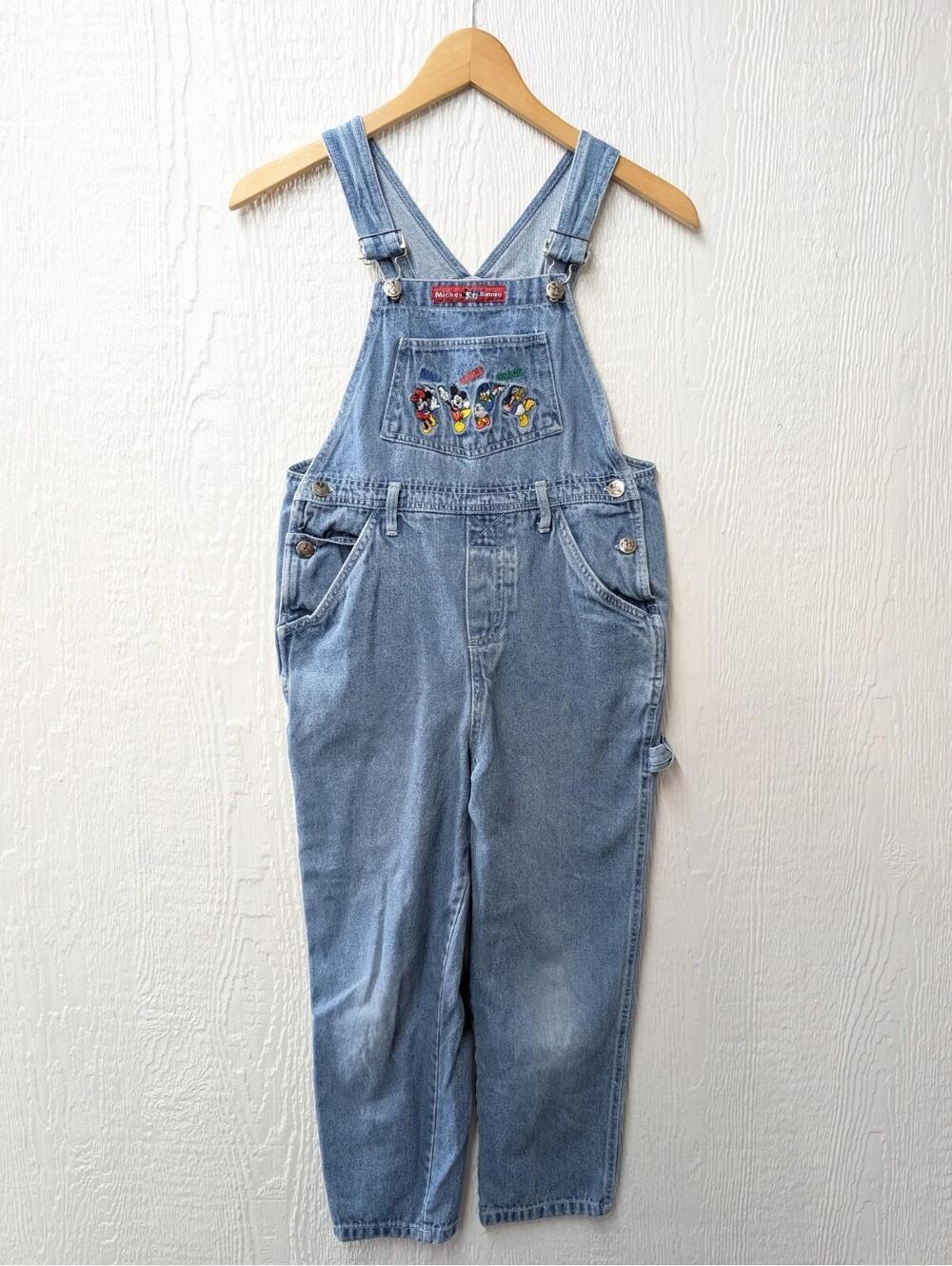 Vtg Disney Mickey Minnie Donald Daffy Dance Bib Overalls Embroidered Y2K 90s 12